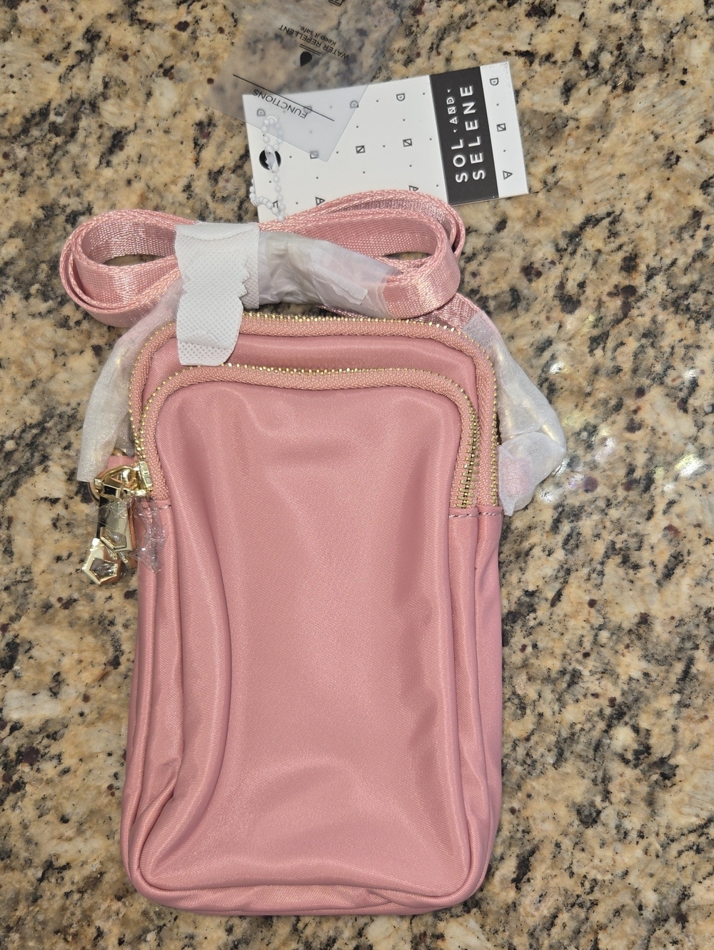 SOLE BY SELENE Pink Crossbody Phone Bag with Gold Hardware